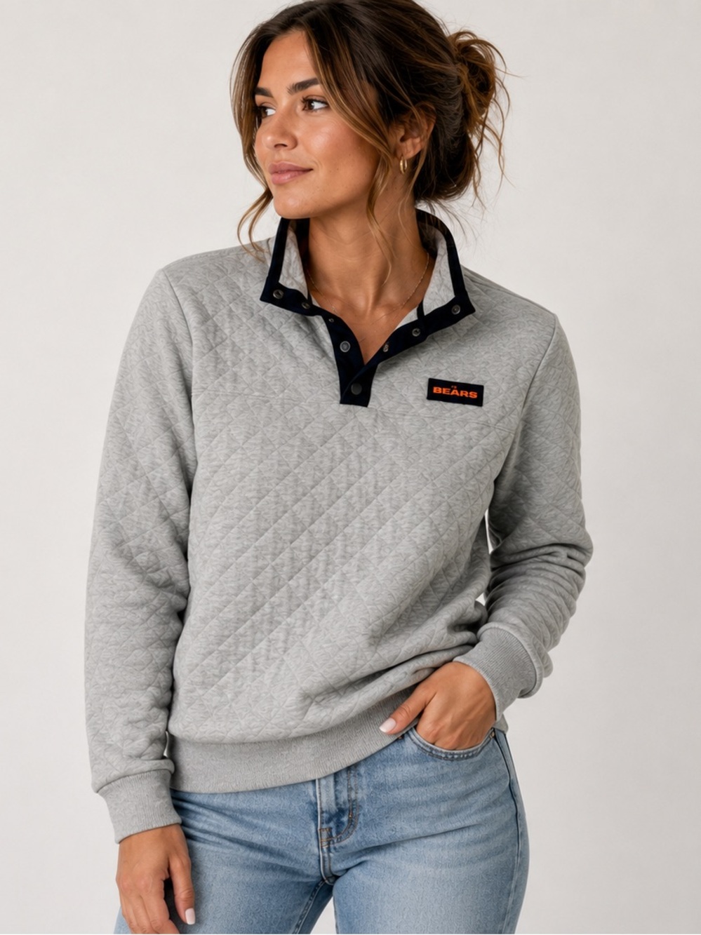NFL Chicago Bears Gray Quilted Pullover Sweatshirt Women’s Casual Top Medium